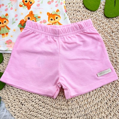  Conj Blusa Raposinha e Short Rosa